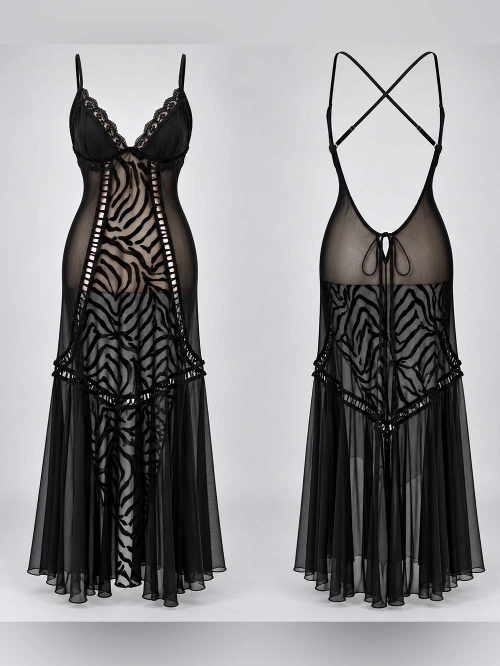 VTG Y2K Victoria’s Secret Zebra Mesh Maxi Slip Dress Black Lace S Whimsigoth